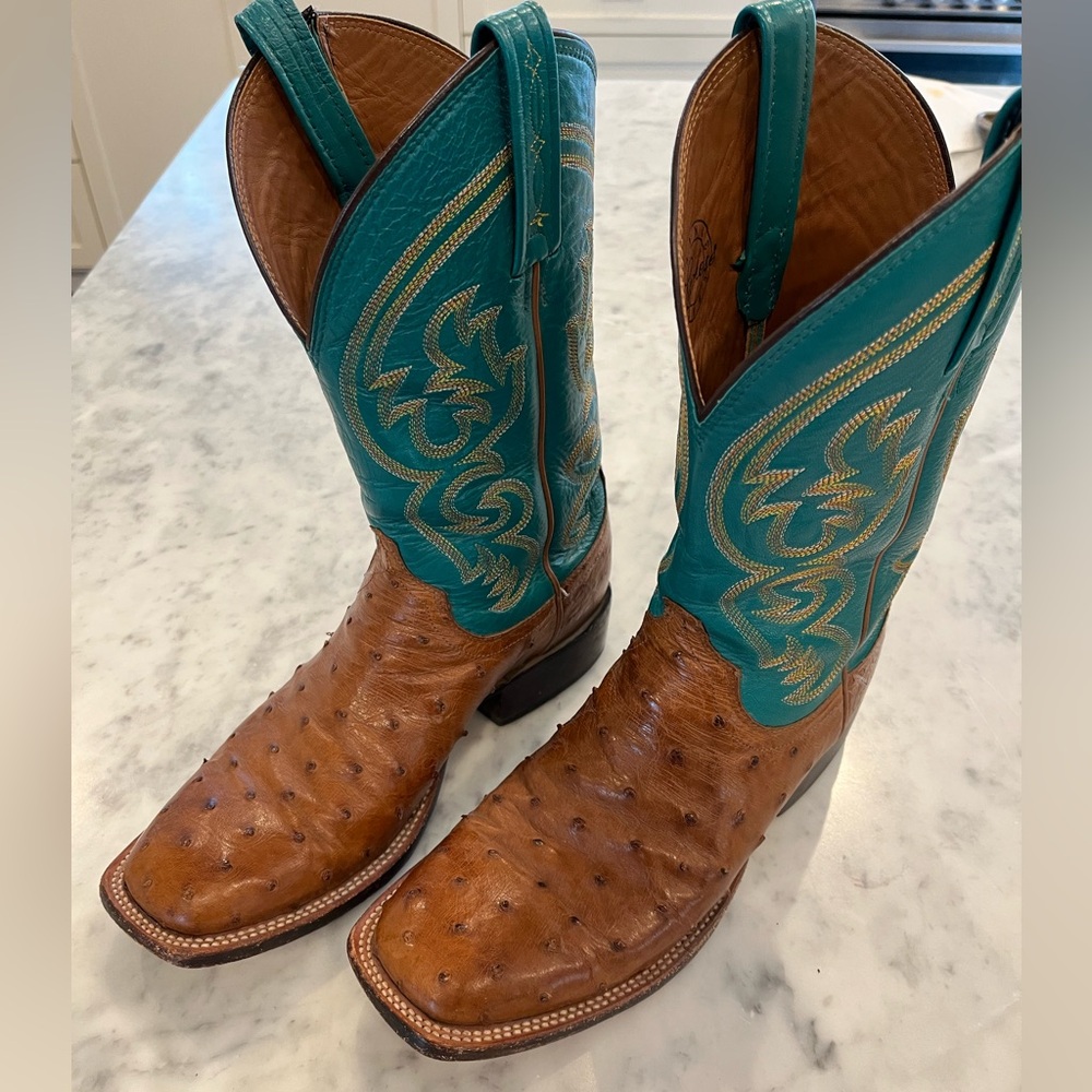 Lucchese Full Quill Ostrich Boots Sz 9 1/2D Square toe